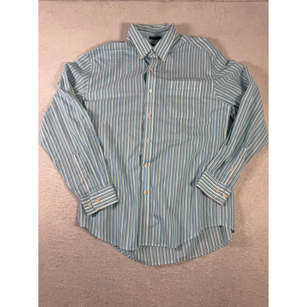 Saddlebred Button Down Shirt Mens Large Blue Green Excellent Wrinkle Free Stripe